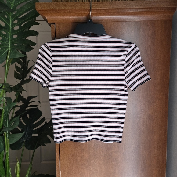 H&M Divided Ribbed Striped Tee in Black, White, and Pink - Picture 2 of 3